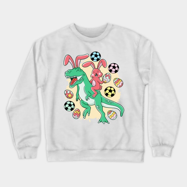 Happy Easter Bunny Riding Dinosaur Funny Soccer Ball Eggs Crewneck Sweatshirt by Little Duck Designs